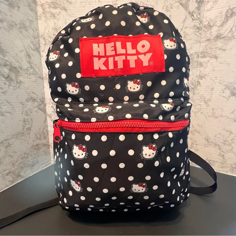 Hello Kitty Bioworld Backpack Back to School Collegiate‎ Polka Dots Black/White